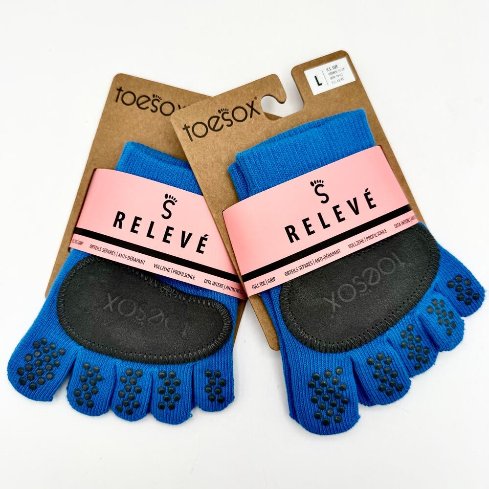 2 Pairs ToeSox Relevé Full Toe Grip Socks – Sz. L – Blue for Barre Yoga Pilates‎
